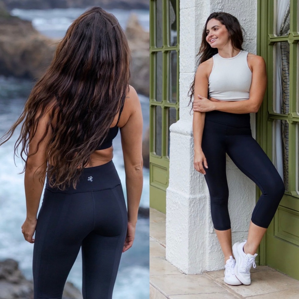 Sweetflexx Black Booty Band Capri Resistance Toning Leggings Size 10 Ruched